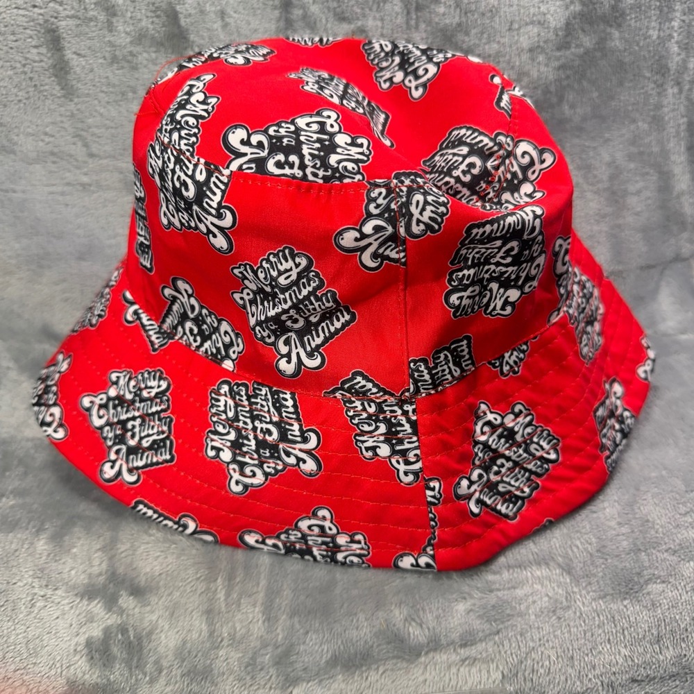 Merry Christmas Ya Filthy Animal Bucket Hat Red Holiday Novelty‎ Adult